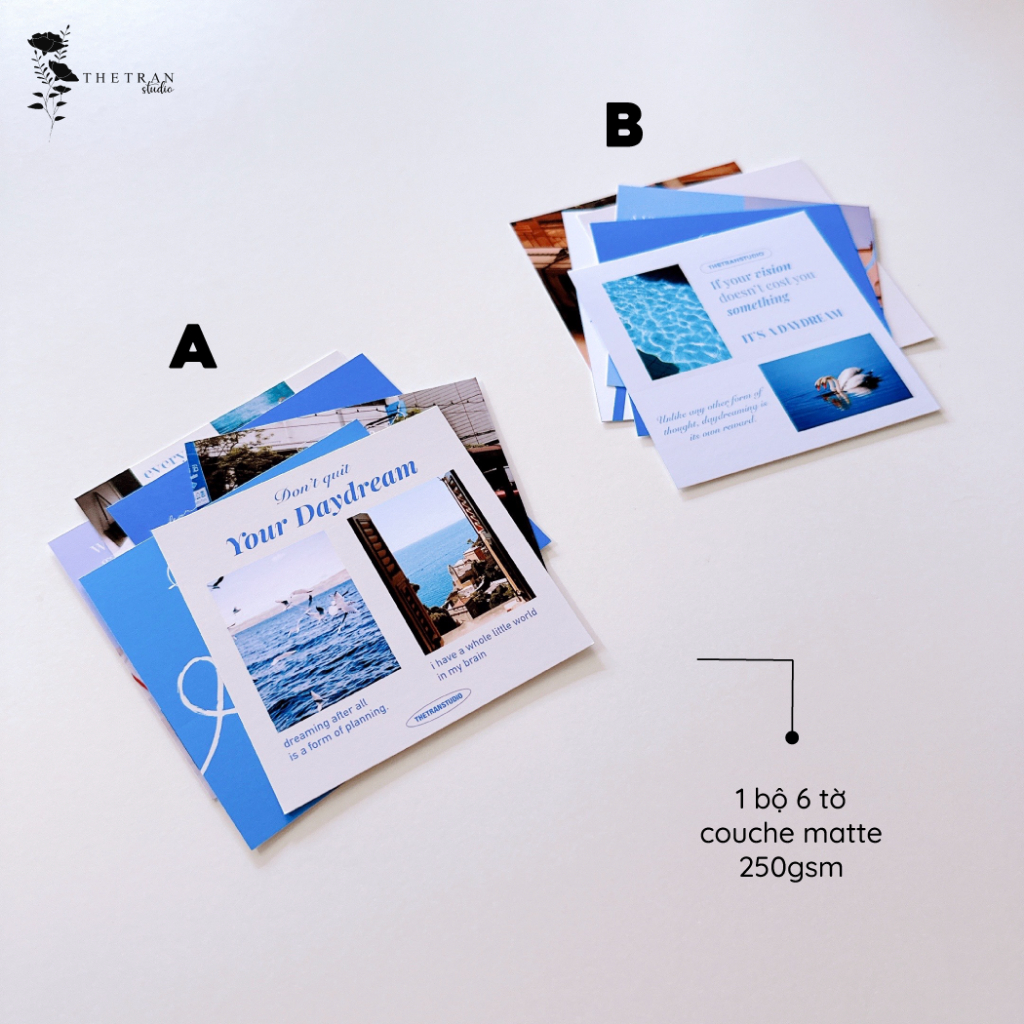 Bộ 6 postcard nghệ thuật vuông 94x94mm decor phòng tường sổ tay / daydream postcard / thetranstudio