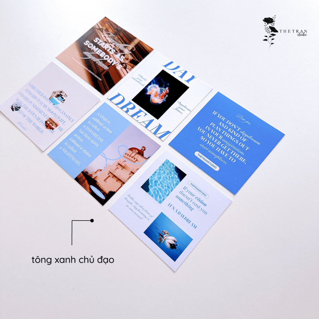Bộ 6 postcard nghệ thuật vuông 94x94mm decor phòng tường sổ tay / daydream postcard / thetranstudio