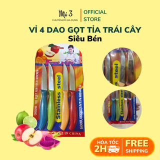 Dao gọt tỉa trái cây, vỉ 4 dao tỉa trái cây nhiều màu cán nhựa