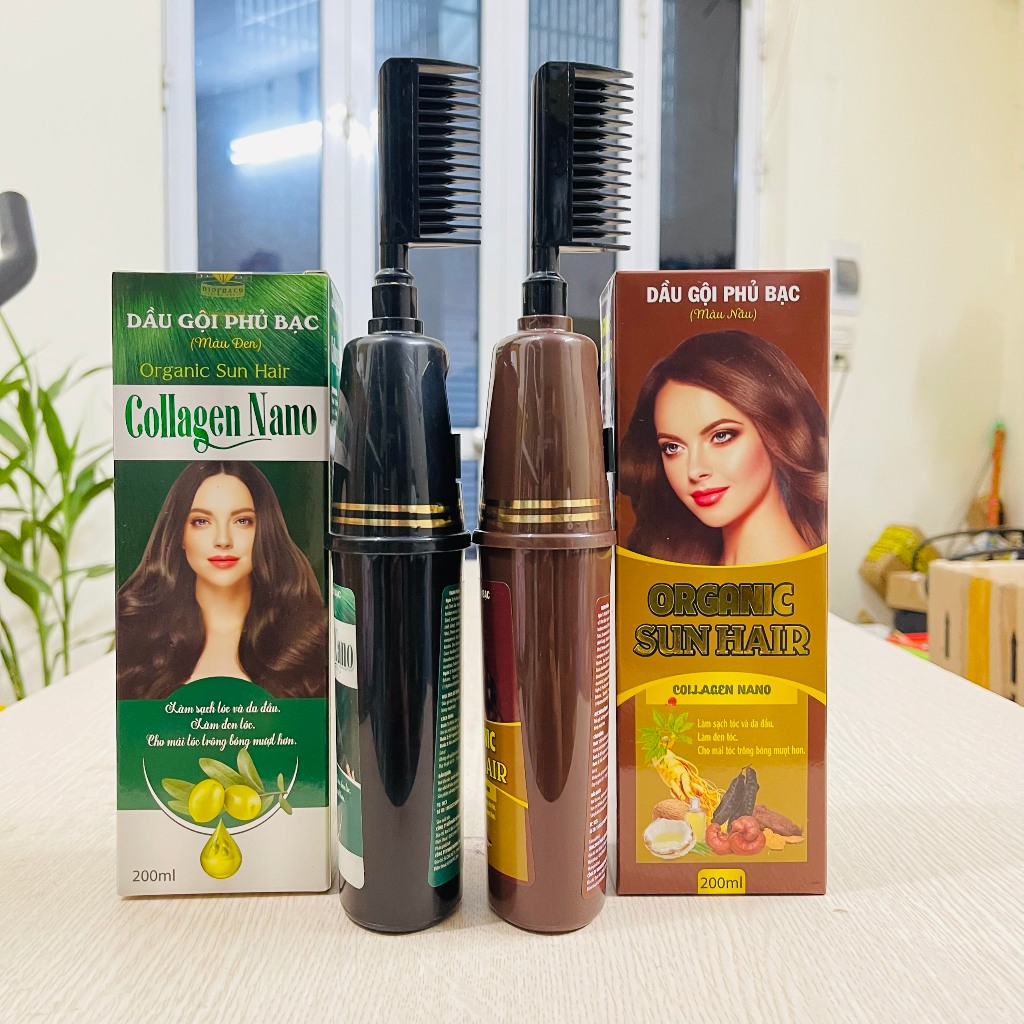 Dầu Gội Phủ Bạc Samia Organic Collagen Nano Chính Hãng Nhân Sâm Thảo Dược Nhuộm Đen Tóc Nâu Tóc