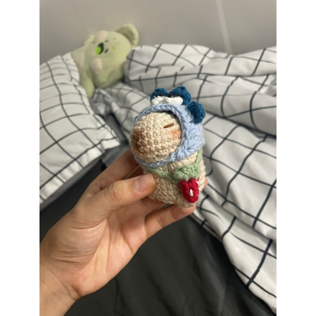 Móc khóa capypara đội mũ đi học kèm túi trái cây