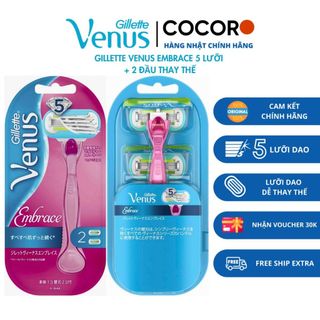 Dao cạo Gillette Venus Embrace 5 lưỡi, kèm 2 đầu dao cạo thay thế