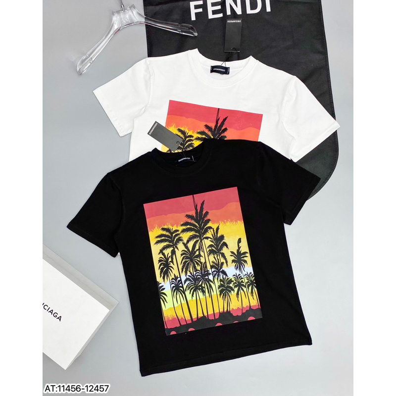 Áo thun nam nữ hoạ tiết dsq cây dừa ngang,áo phông cộc tay đơn giản hình cây dừa