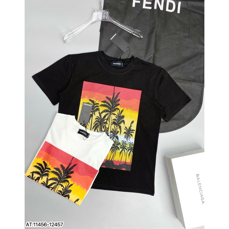 Áo thun nam nữ hoạ tiết dsq cây dừa ngang,áo phông cộc tay đơn giản hình cây dừa