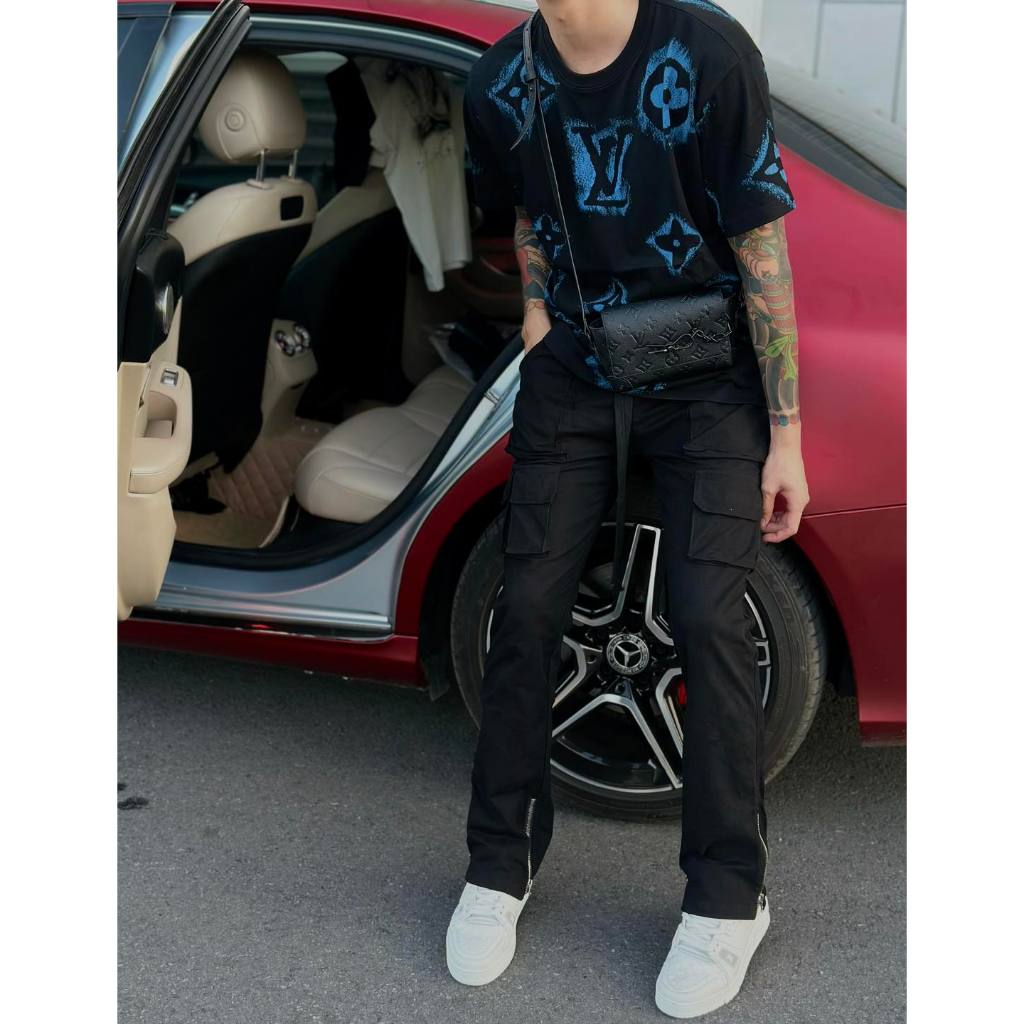 Quần KaKi Jeans khoá zip rách gối trơn