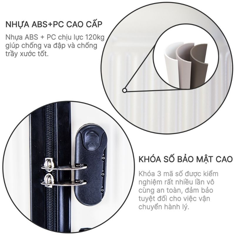 Vali du lịch cao cấp Size 24/20 -Bảo hành 6 tháng - Bo góc kim loại cao cấp nhựa ABS siêu bền