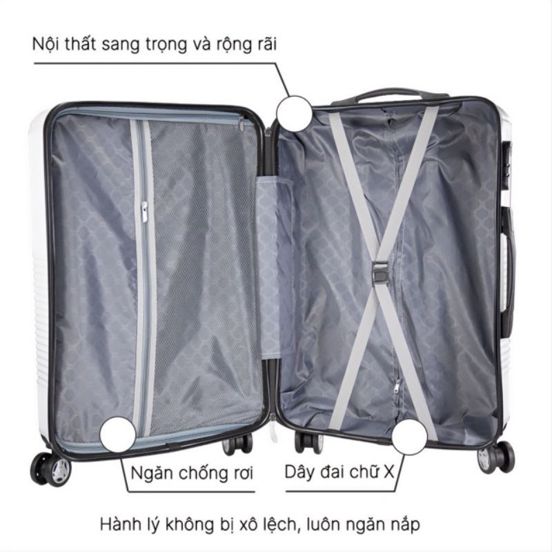 Vali du lịch cao cấp Size 24/20 -Bảo hành 6 tháng - Bo góc kim loại cao cấp nhựa ABS siêu bền