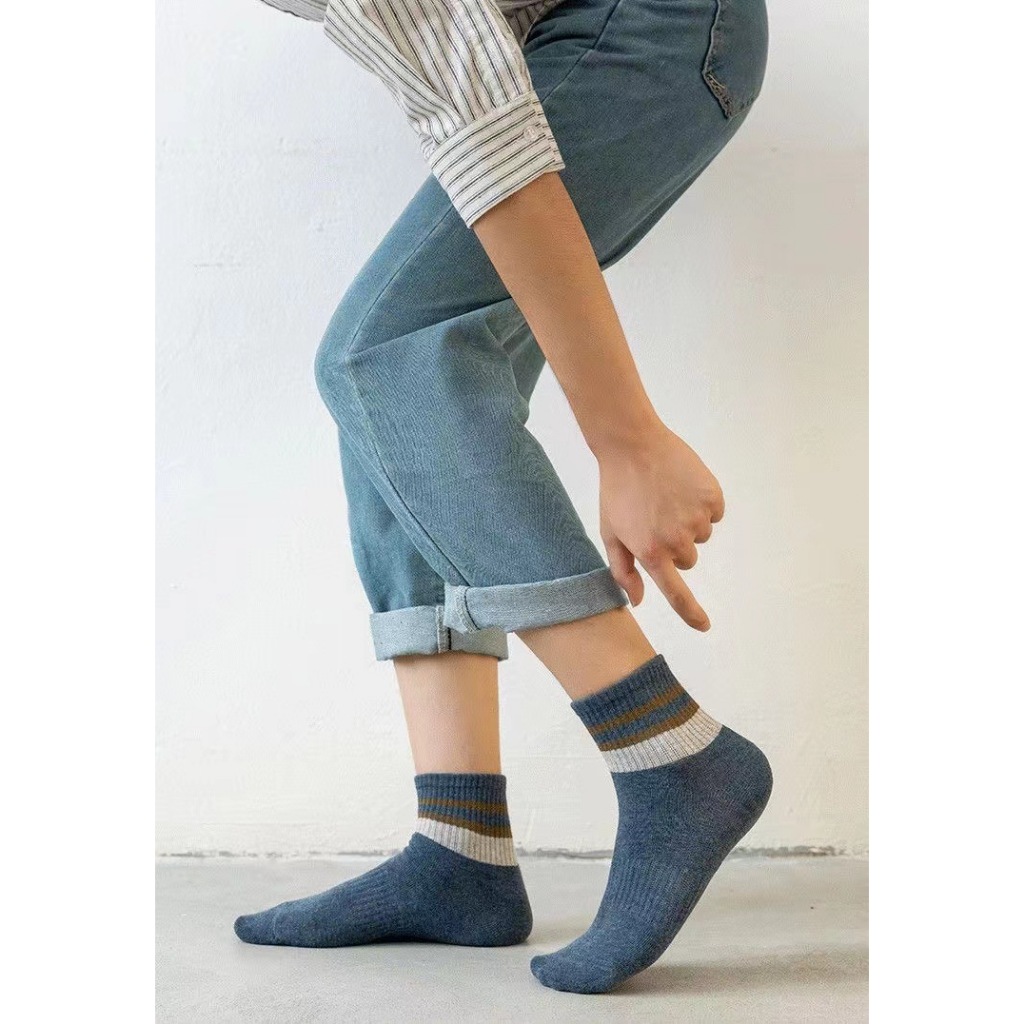 Set 5 đôi tất nam Chemmy cổ trung,tất nam phong cách vintage Hàn Quốc