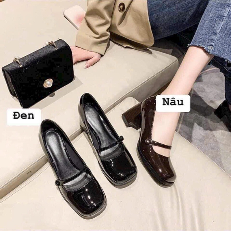 MÃ 313-4 GIẦY CAO GÓT NỮ MARY JANE DA BÓNG QUAI NGANG CÚC
