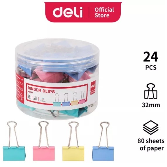 Kẹp bướm màu sắc Deli 32mm,25mm