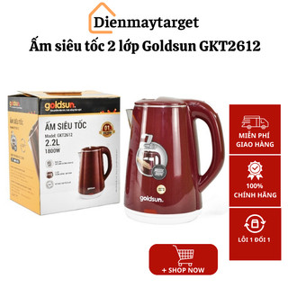 Ấm siêu tốc 2 lớp Goldsun GKT2612, ấm siêu tốc cách nhiệt, đun sôi nhanh, chính hãng