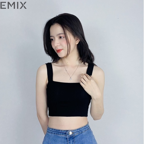 Áo croptop nữ 2 dây bản to cúp ngực EMIX vải cotton co giãn, thấm hút tốt Ao2daybantocodem6045/P1/K12