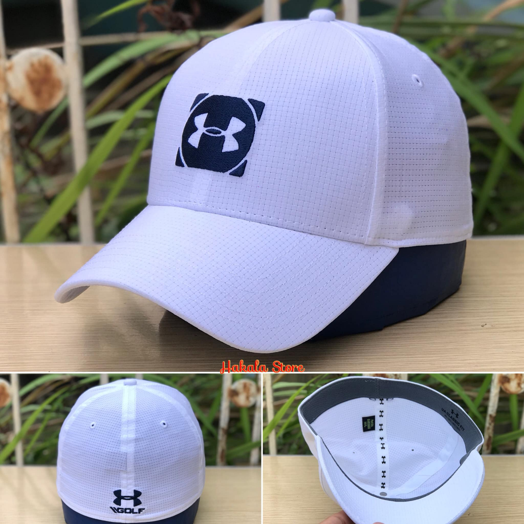 Mũ lưỡi trai (nón kết) U.nder Amour chính hãng (Authentic), mầu trắng, đuôi liền( bít đuôi), logo đen, Big size