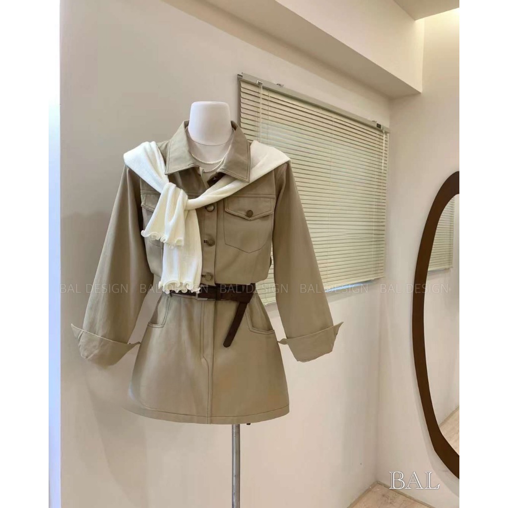 Váy kaki kèm đai dài tay cực chất, sành điệu