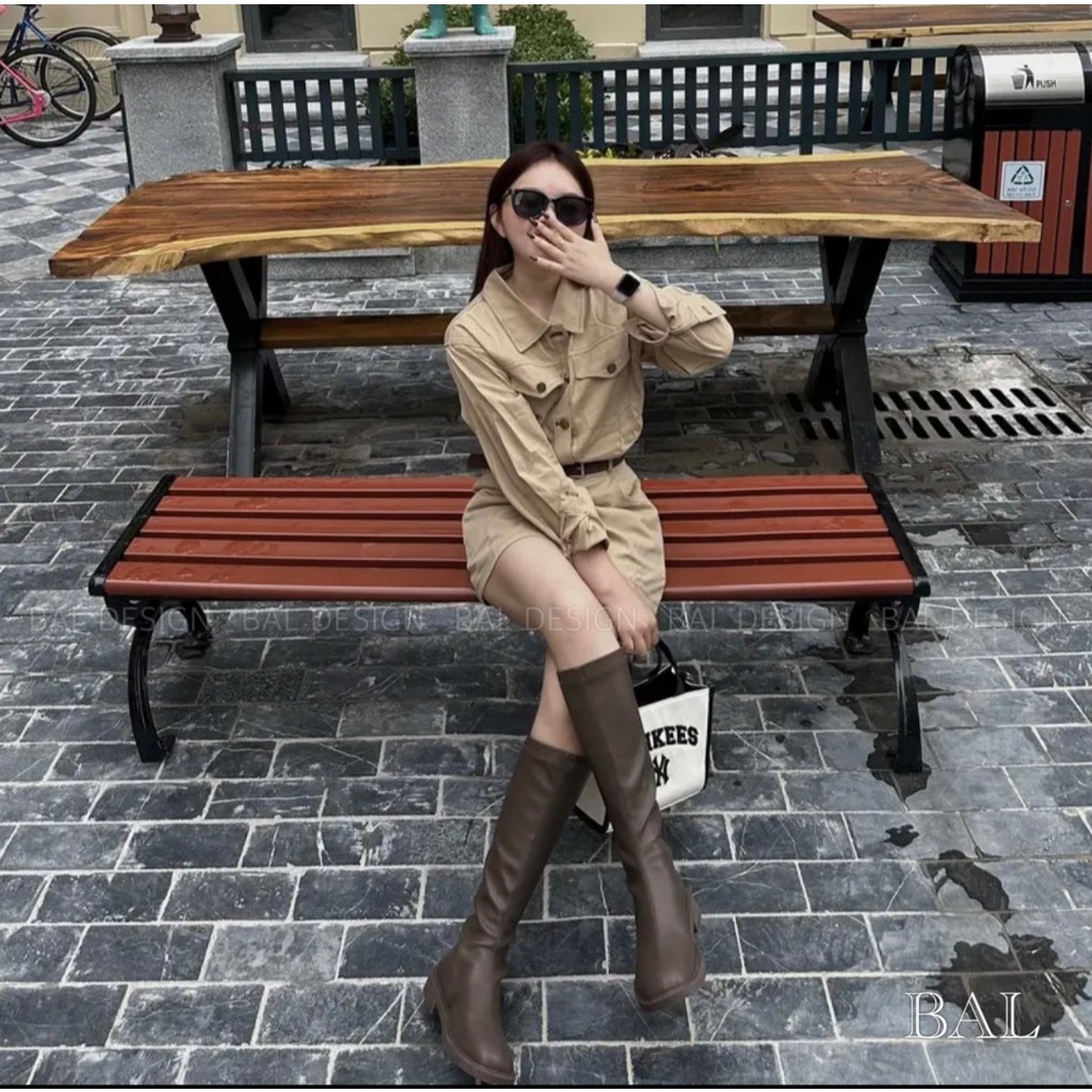 Váy kaki kèm đai dài tay cực chất, sành điệu