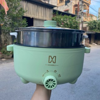  Nồi Lẩu Điện 28cm Núm Xoay 3 Mức Nhiệt Có Khay Hấp Nồi Nấu Đa Năng Vân Đá Chống Dính Chiên Xào Tiện Lợi 