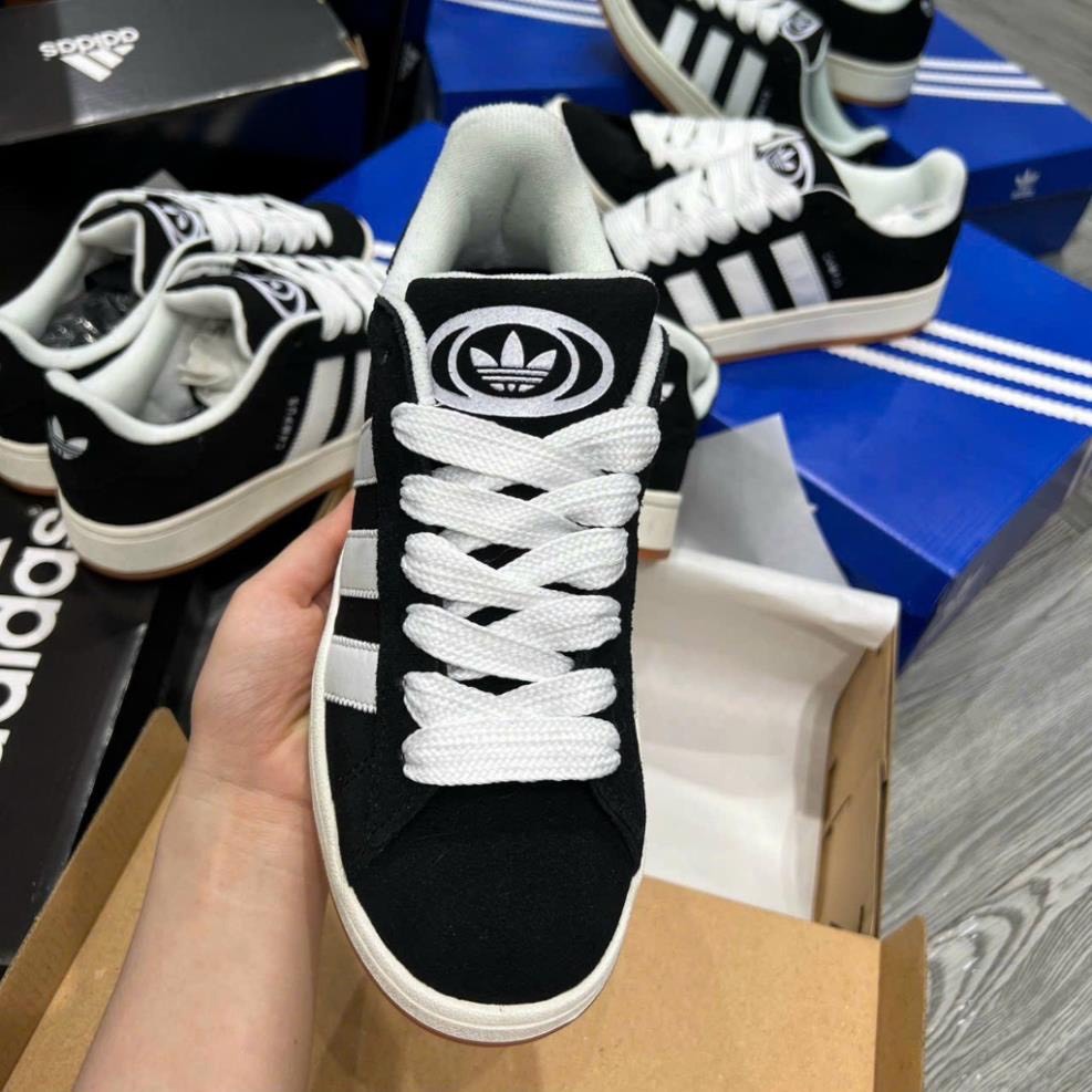 Giày Thể Thao Adidas Campus 00s Đen Da Nỉ, Giầy Sneaker Campus Das sò 3 sọc màu đen bản dây dễ phối đồ