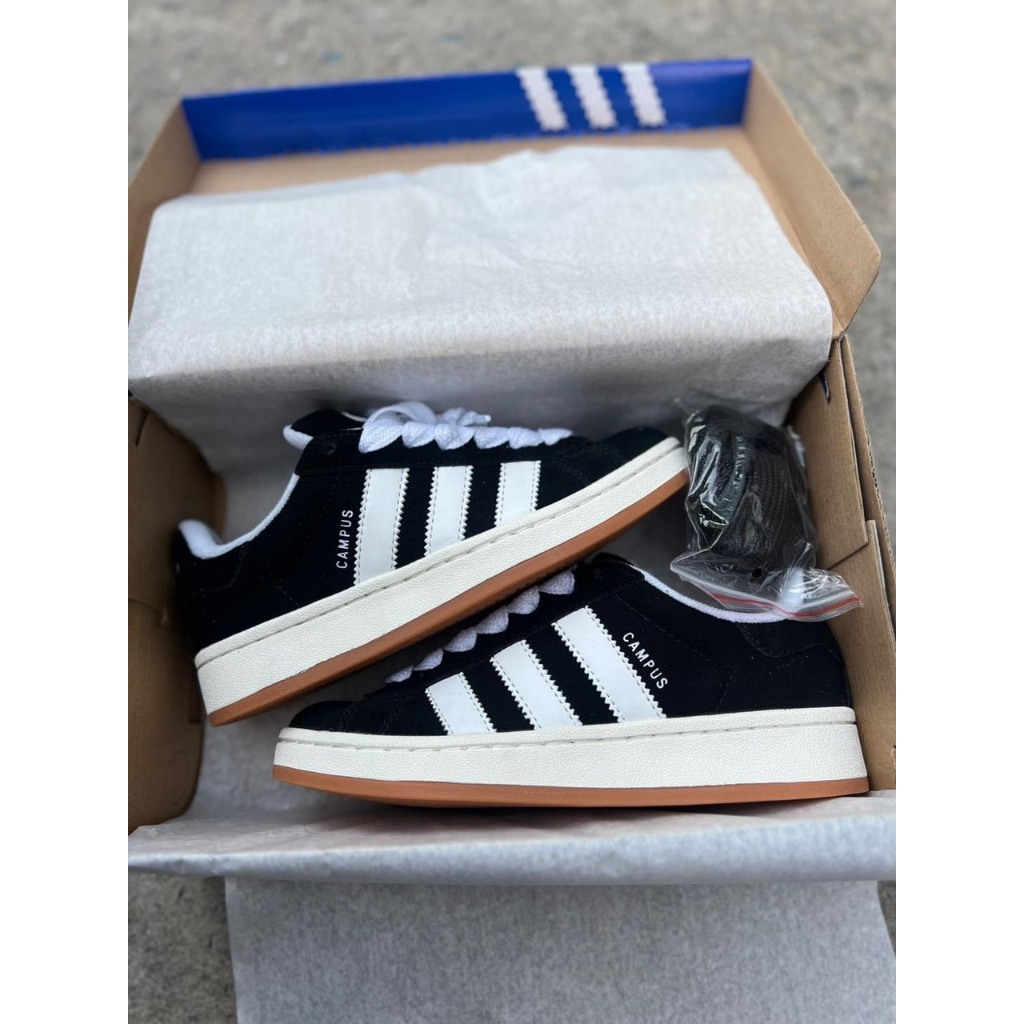 Giày Thể Thao Adidas Campus 00s Đen Da Nỉ, Giầy Sneaker Campus Das sò 3 sọc màu đen bản dây dễ phối đồ