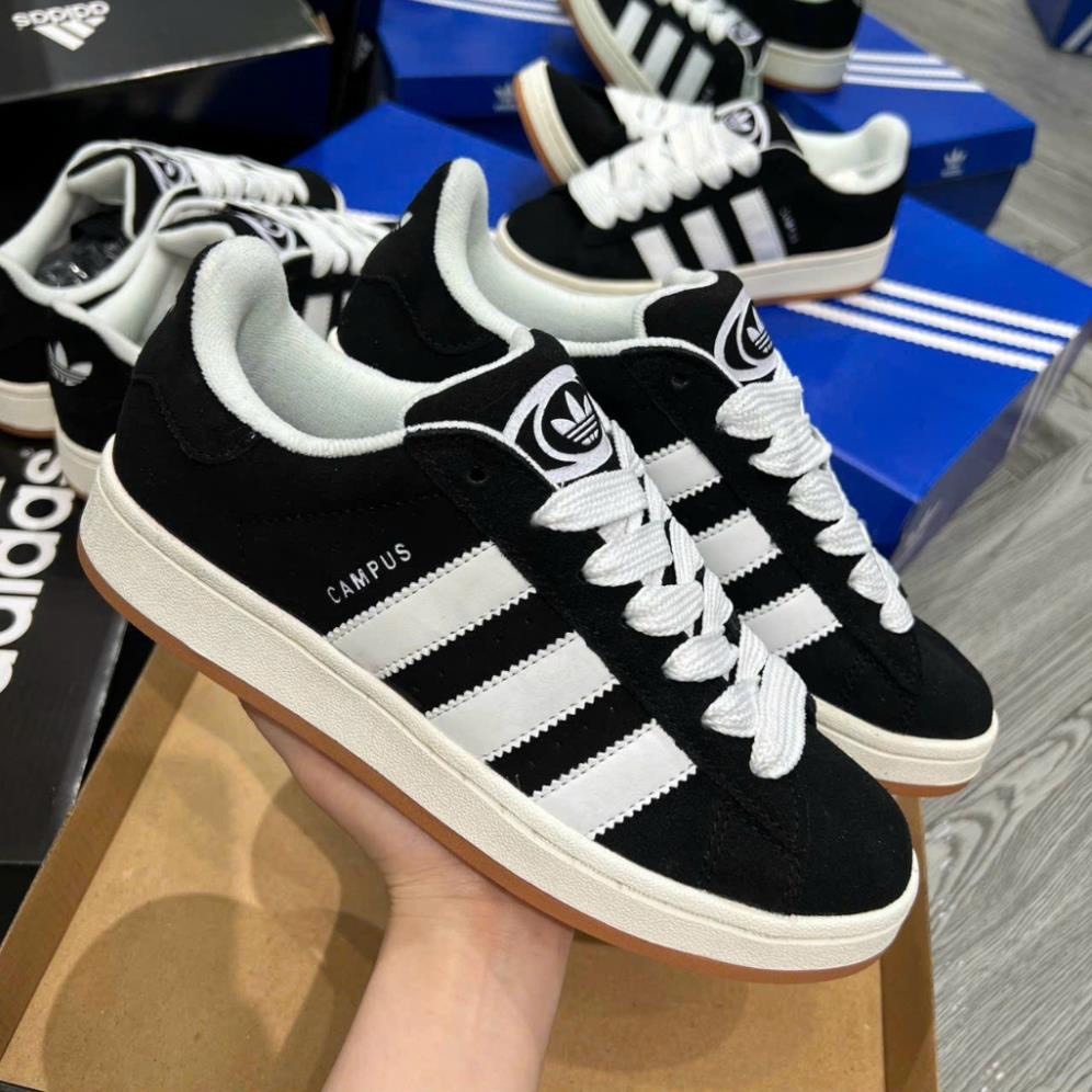 Giày Thể Thao Adidas Campus 00s Đen Da Nỉ, Giầy Sneaker Campus Das sò 3 sọc màu đen bản dây dễ phối đồ