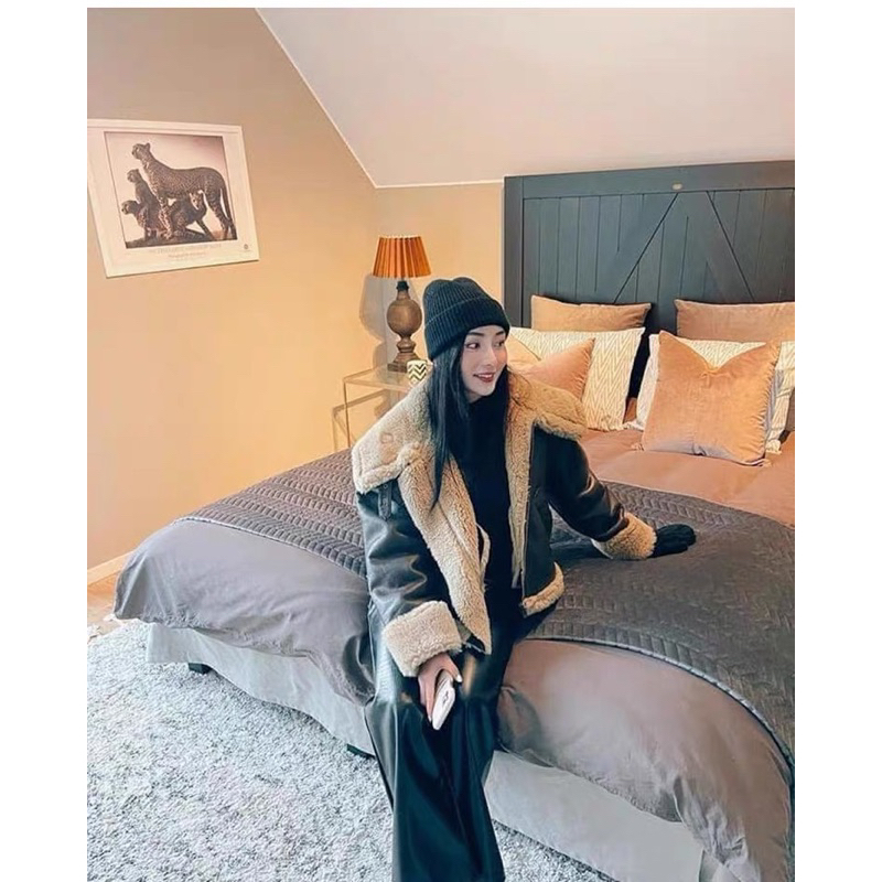 Áo khoác da lót lông cao cấp ZARA xuất dư