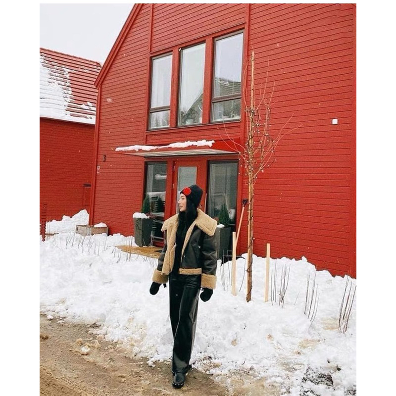 Áo khoác da lót lông cao cấp ZARA xuất dư