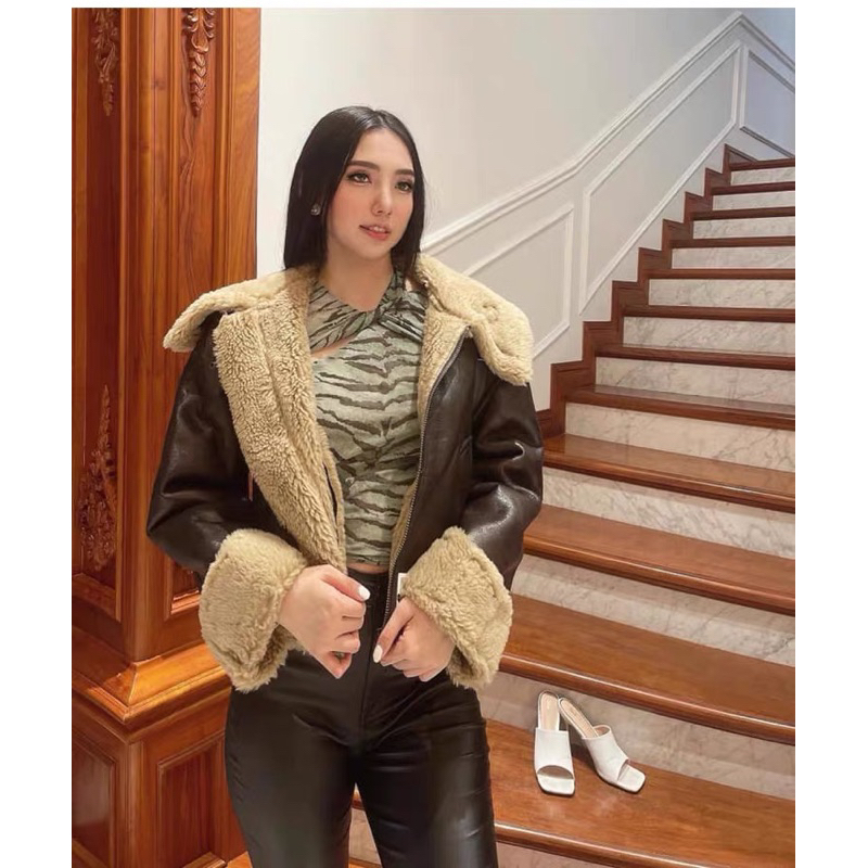 Áo khoác da lót lông cao cấp ZARA xuất dư