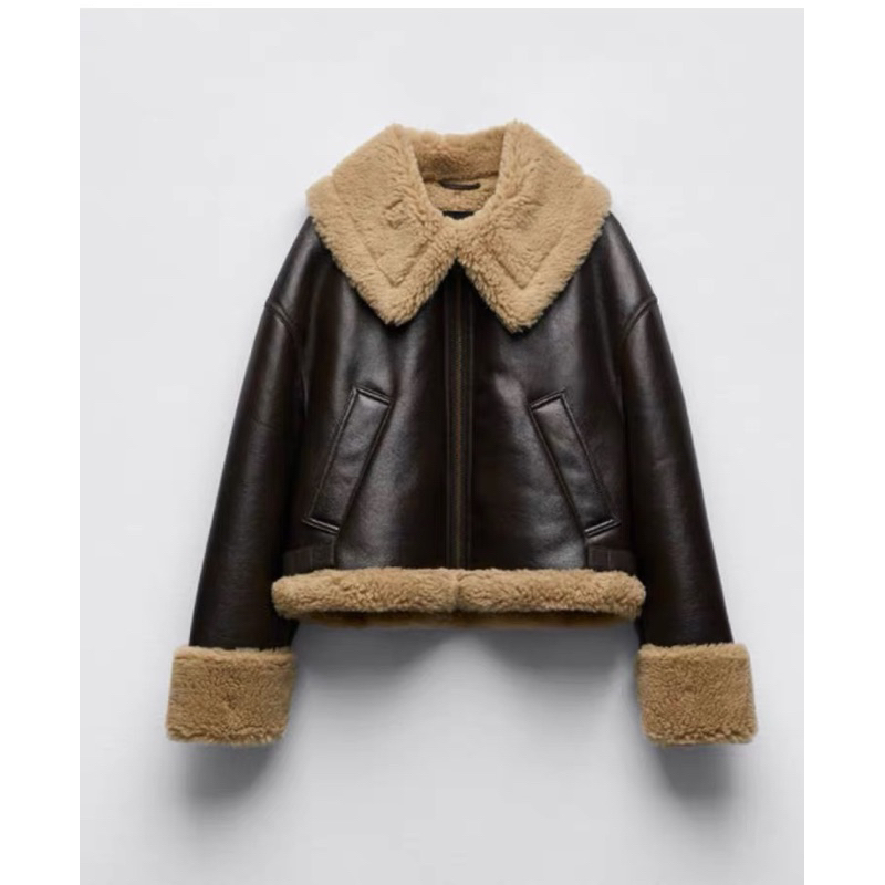 Áo khoác da lót lông cao cấp ZARA xuất dư