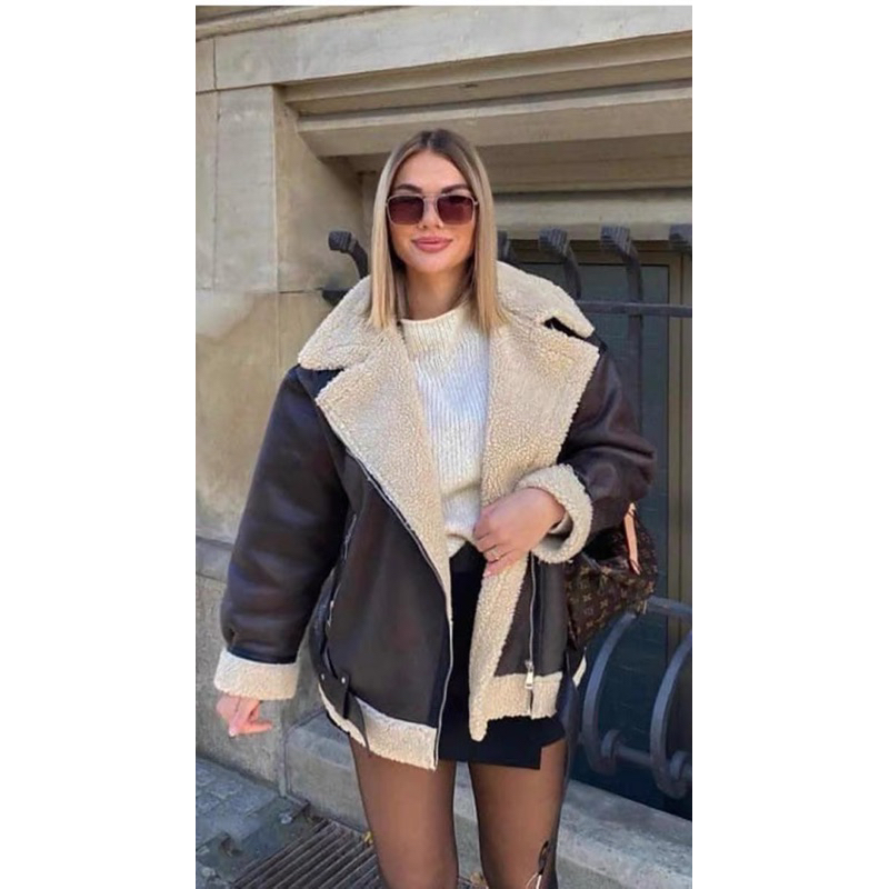 Áo khoác da lông lót lông chuẩn Zara xuất dư