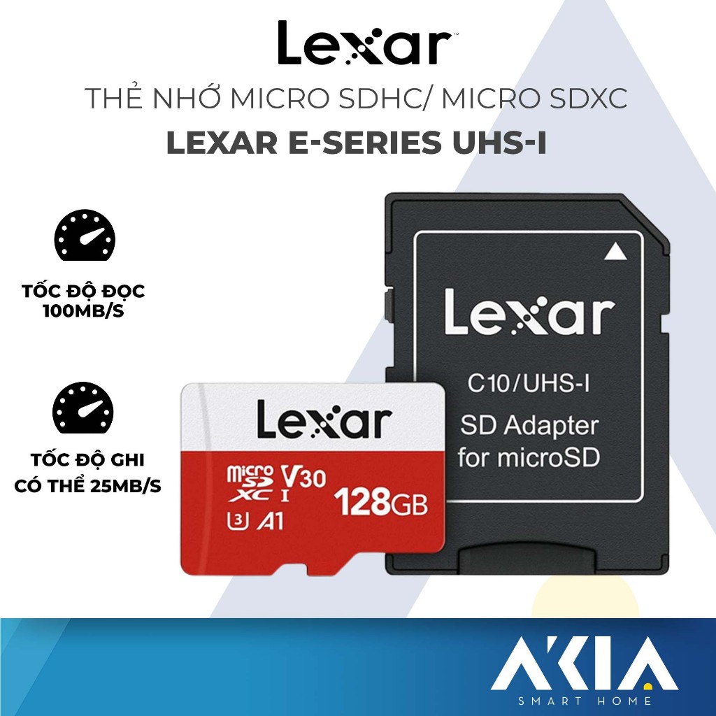 Thẻ nhớ micro SDHC/ SDXC Lexar E-Series 32GB/ 64GB/ 128GB, kèm Adapter chuyển SD, tốc độ đọc 100Mb/s, chính hãng