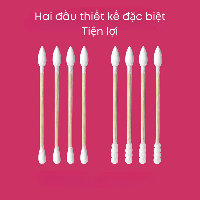 Tăm bông, bông ngoáy tai 2 đầu thân gỗ mềm mại, đa công dụng cho người lớn và trẻ em