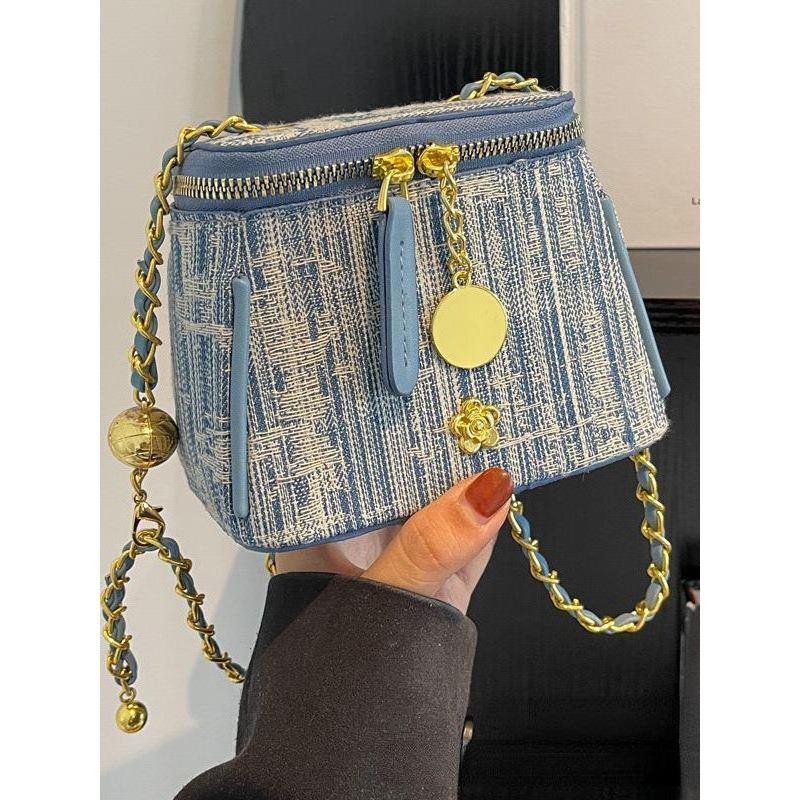 Túi xách nữ, túi đeo chéo thời trang công sở Hàn Quốc đeo chéo hot trend _ TÚI MINI SIZE 12 DÂY CHUÔNG VẢI XANH
