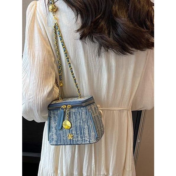 Túi xách nữ, túi đeo chéo thời trang công sở Hàn Quốc đeo chéo hot trend _ TÚI MINI SIZE 12 DÂY CHUÔNG VẢI XANH