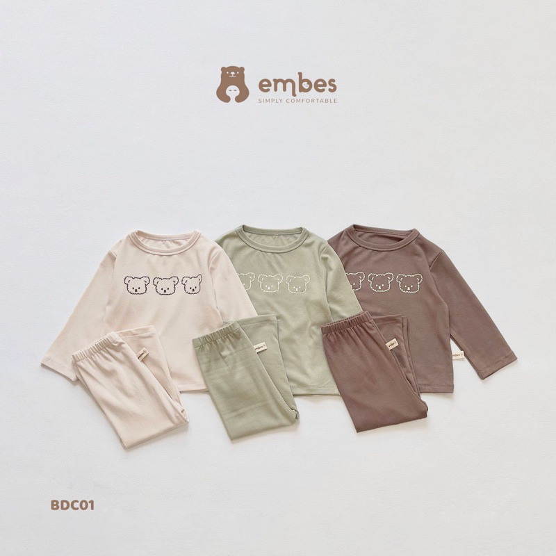 Bộ thu đông cho bé trai, bộ dài tay cho trai Embes từ 9-19kg