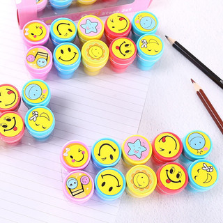 Bộ 10 con dấu nhựa lời khen thưởng hình mặt cười mộc sáp đóng dấu stamp cho bé