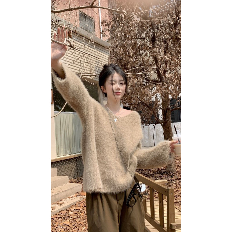 Áo Sweater Lông Nâu Nhạt Siêu Mượt Siêu Xinh