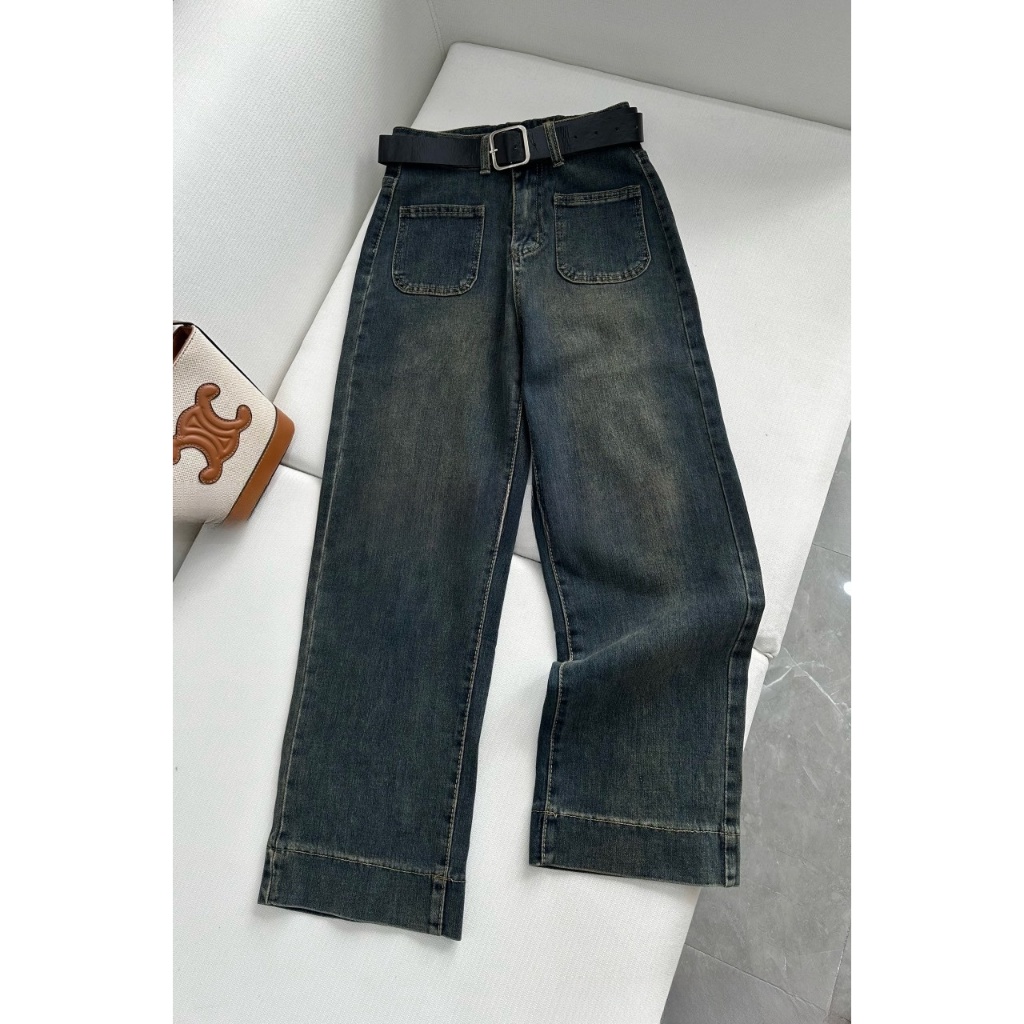 Quần jean xuông nấm lùn che khuyết điểm kèm đai dài 88cm Mã 6880