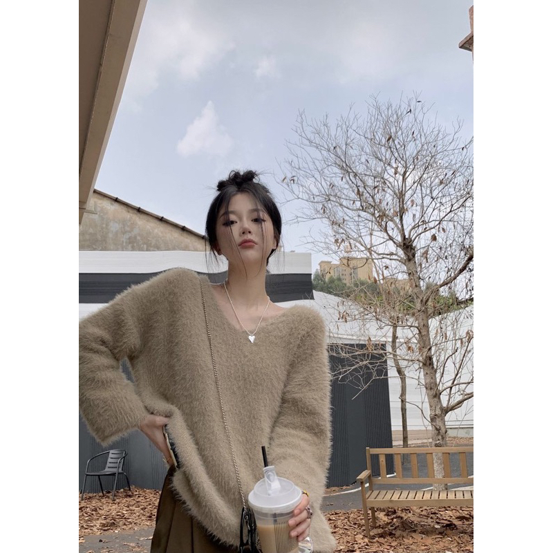 Áo Sweater Lông Nâu Nhạt Siêu Mượt Siêu Xinh