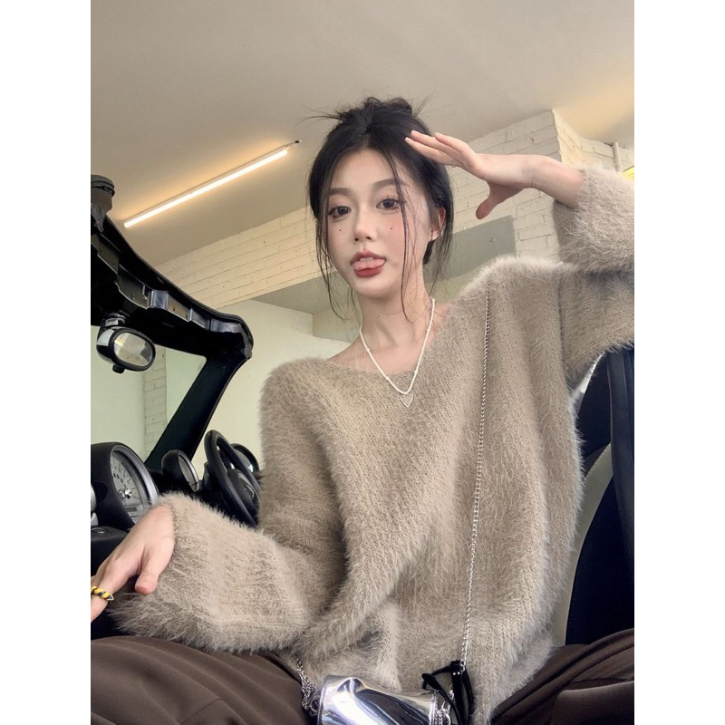 Áo Sweater Lông Nâu Nhạt Siêu Mượt Siêu Xinh
