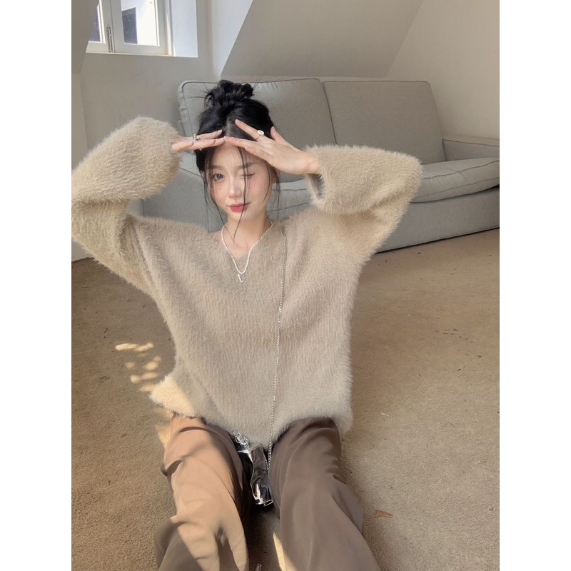 Áo Sweater Lông Nâu Nhạt Siêu Mượt Siêu Xinh