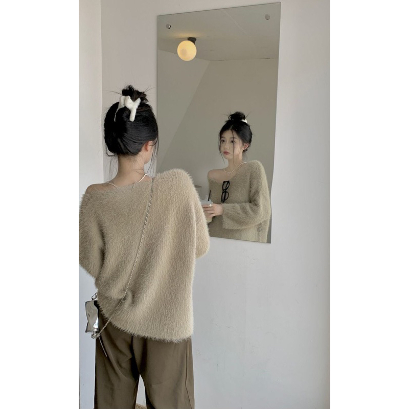Áo Sweater Lông Nâu Nhạt Siêu Mượt Siêu Xinh