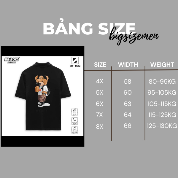 BIGSIZE - Áo thun polo BB - Boiz nam form bigsize 85kg - 130kg - gấu sefie