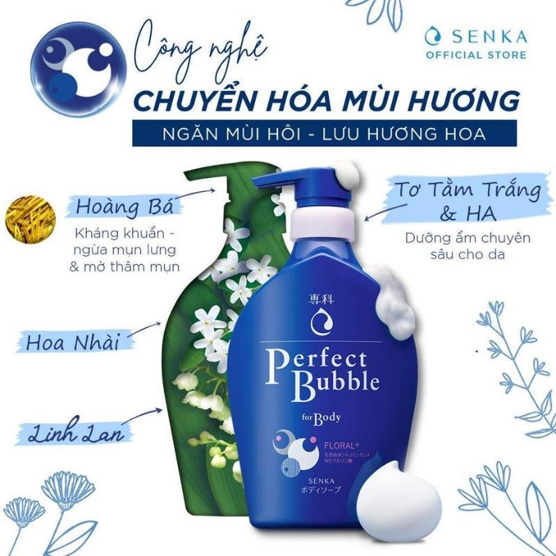 Sữa tắm dưỡng ẩm hương hoa Senka Linh lan & Nhài/ Hoa hồng & Đinh Hương 500ml