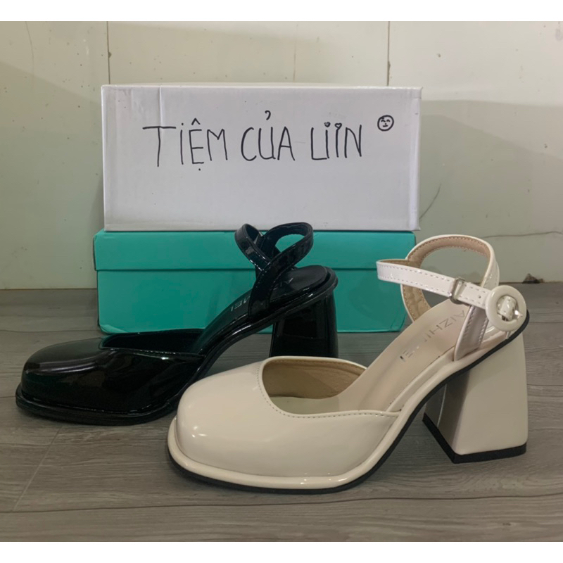 Giày Gót Mary Jean kiểu dáng vintage Khoá Cài