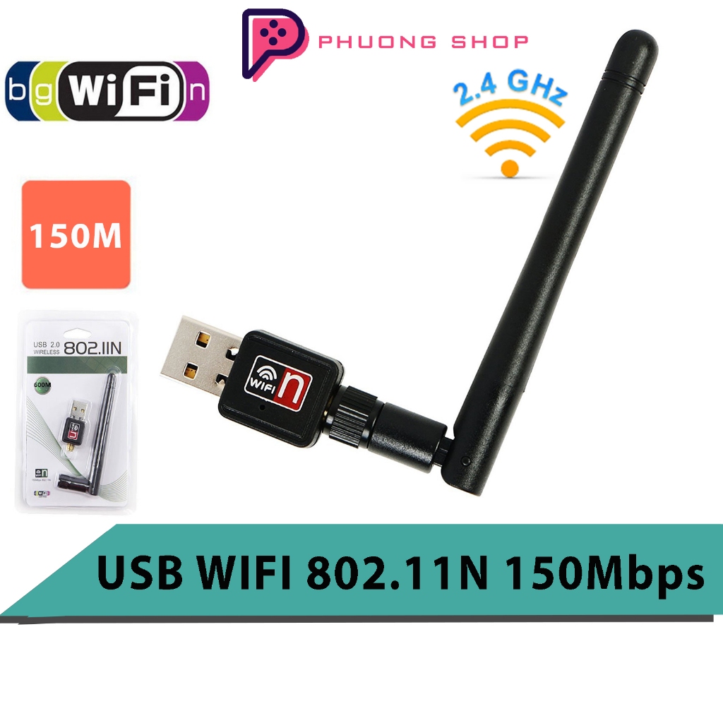 Bộ USB Thu Wifi Không Dây 802.11N chuẩn 2.4G Tốc Độ 150Mbps - 1 Ăng Ten Dành Cho Máy Tính PC, Laptop