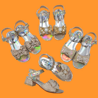 Dép sandal cho bé gái cao gót, dép quai hậu gót cao, dép xăng đan cao 3cm đính nơ công chúa xinh xắn DS2D