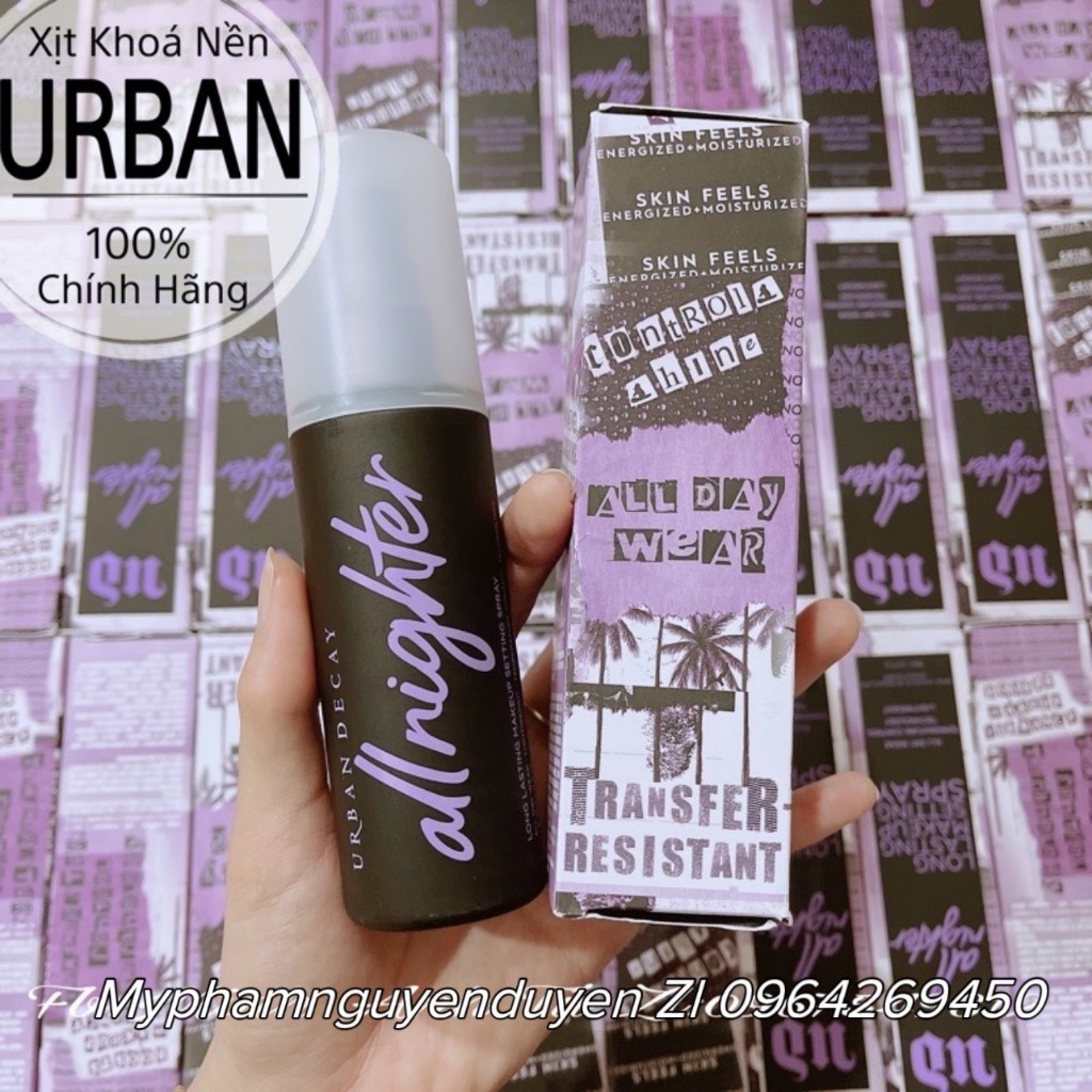 XỊT KHÓA MAKEUP URBAN DECAY ALLNIGHTER MAKEUP SETTING SPRAY, KHÓA NỀN TÍM [ CHÍNH HÃNG]