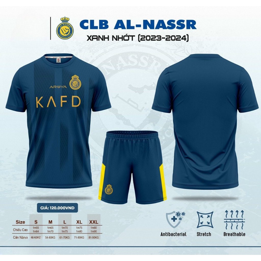 Bộ Quần Áo Đá Banh CLB Al Nassr Màu Xanh Nhớt