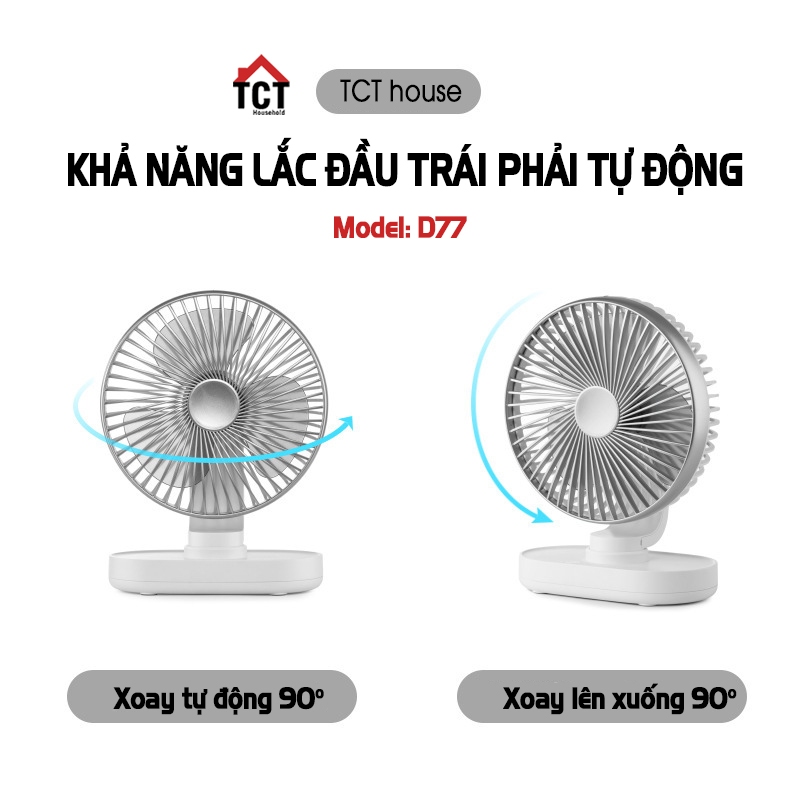 Quạt mini tích điện để bàn TCT xoay đầu tự động pin 4000mah