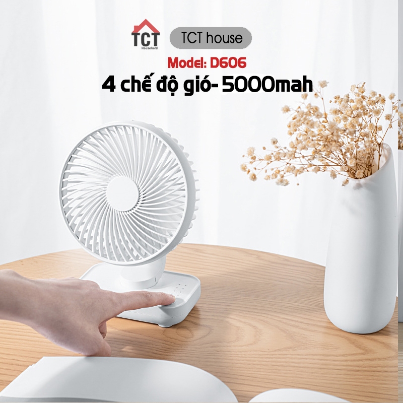 Quạt mini tích điện để bàn TCT xoay đầu tự động pin 4000mah