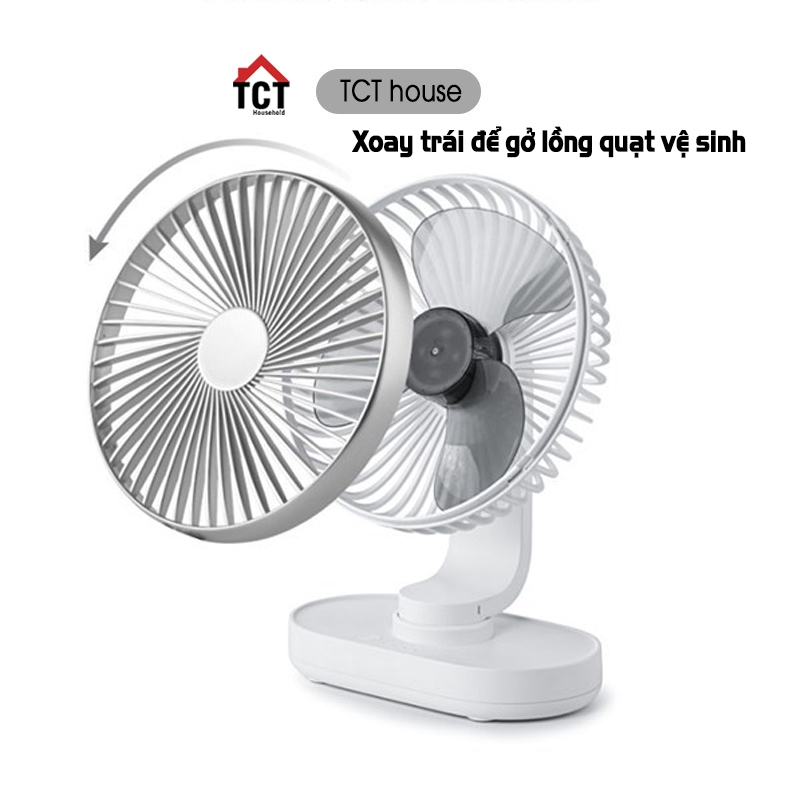 Quạt mini tích điện để bàn TCT xoay đầu tự động pin 4000mah